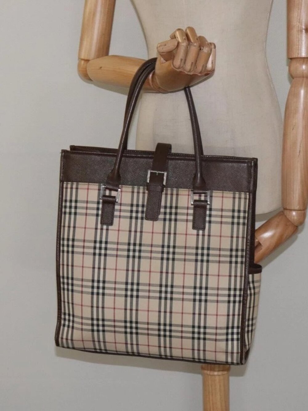 BURBERRY Nova Check Hand Bag Canvas Beige Auth 117364 - Picture 14 of 16